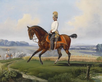 First Lieutenant Theodor v. Klein (Zehlendorf 1803-1863 Geltschberg) in the Uniform of the k. k. Dragoon Regiment No. 3 on a Training Ride by Albrecht Adam
